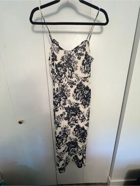 Reformation Cream Slip Dress with Navy Floral Print